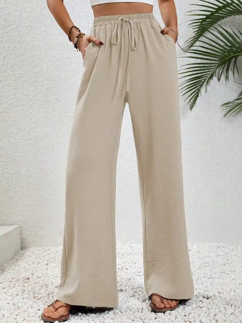 Women's Floor-length Wide Leg Casual Pants Elastic Waist