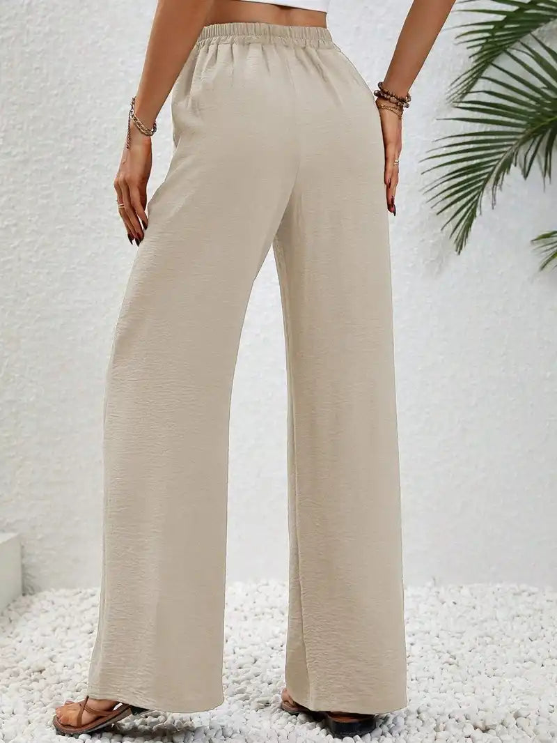 Women's Floor-length Wide Leg Casual Pants Elastic Waist