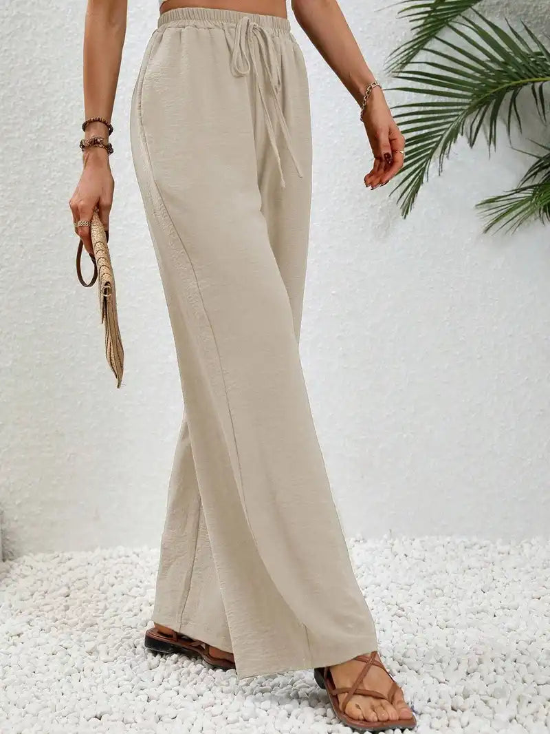 Women's Floor-length Wide Leg Casual Pants Elastic Waist