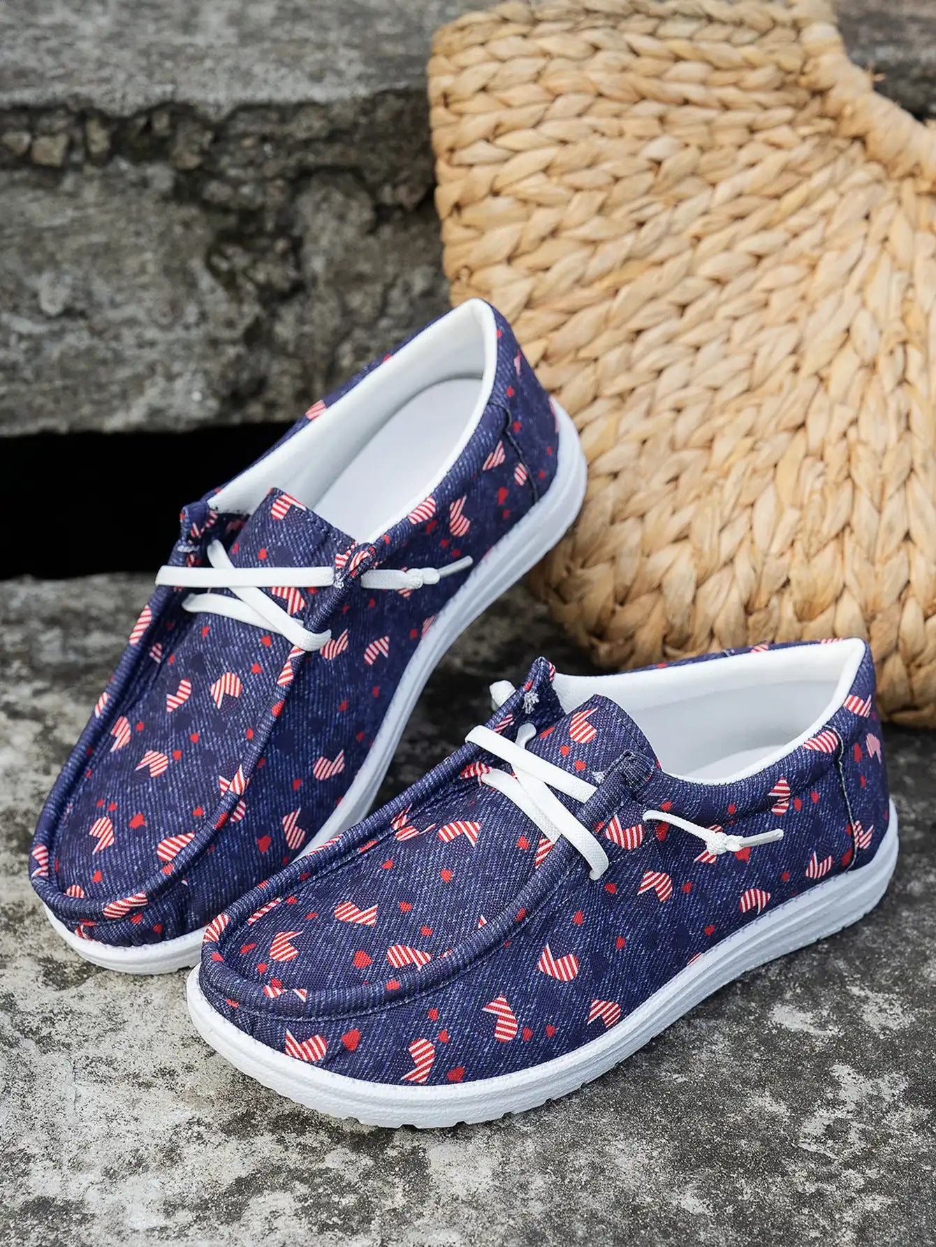 Women's Floral Tie-Front Canvas Shoes - Casual Low Top Sneakers