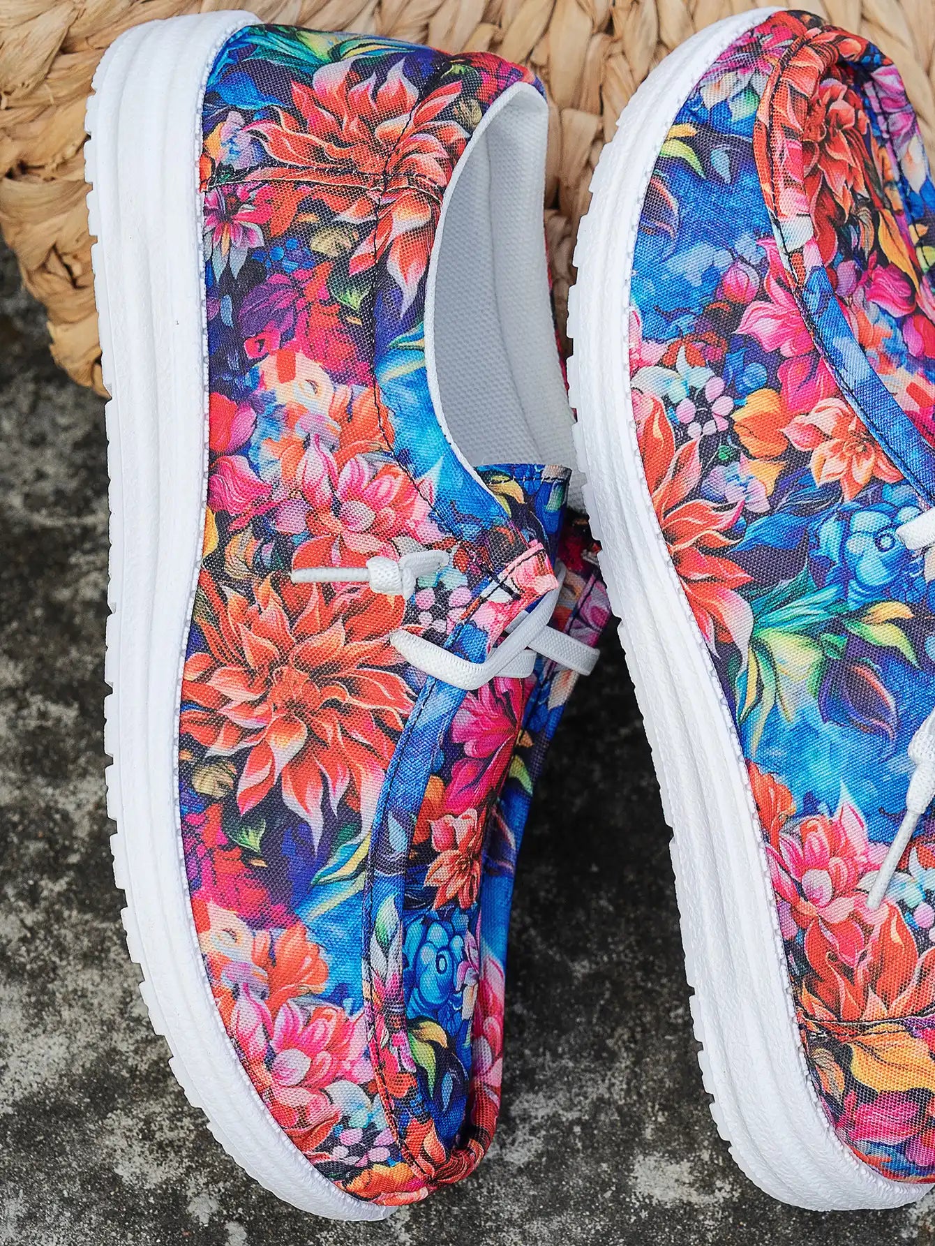 Women's Floral Tie-Front Canvas Shoes - Casual Low Top Sneakers