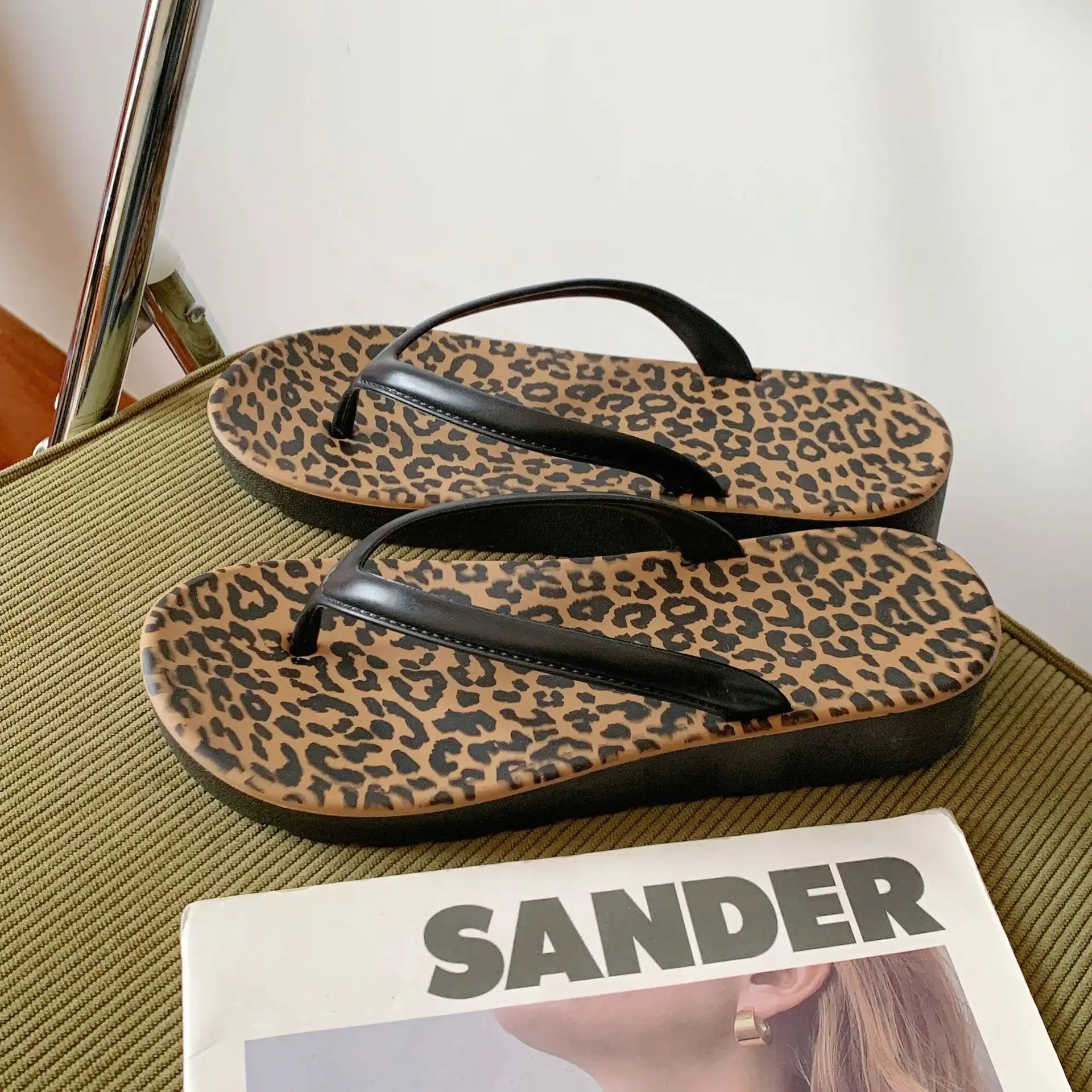 Women's Leopard Slide Flip Flops - Beach Shower Sandals
