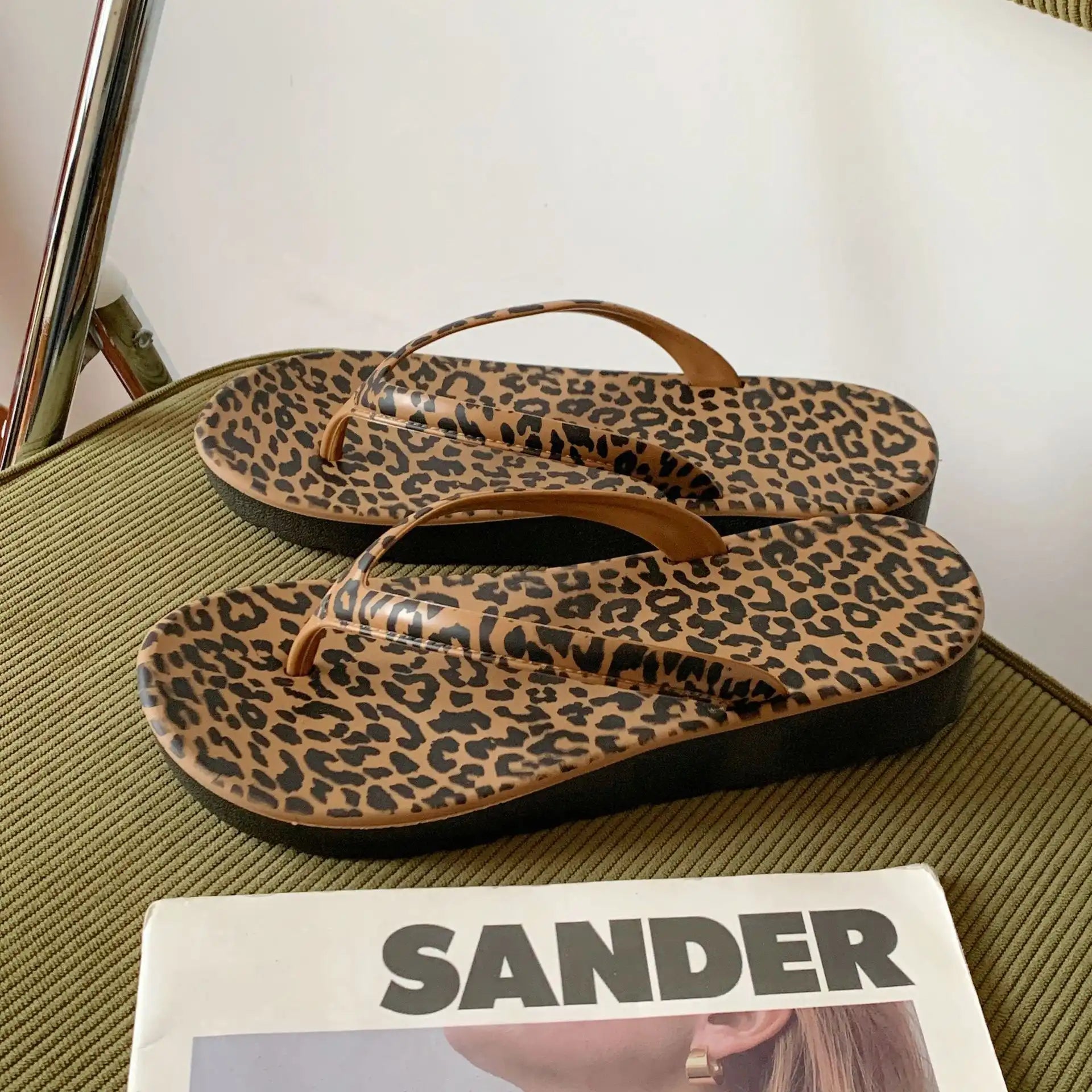 Women's Leopard Slide Flip Flops - Beach Shower Sandals