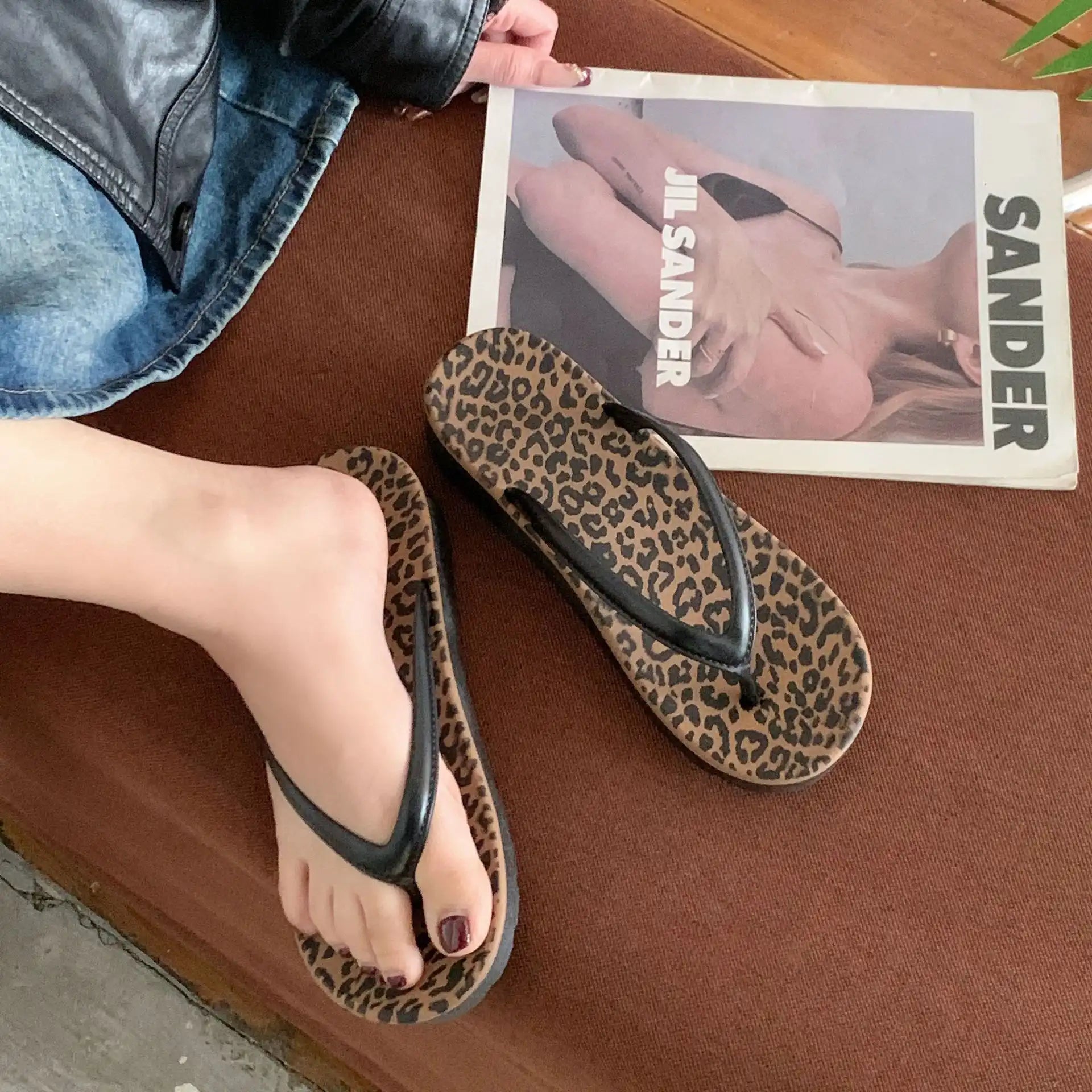 Women's Leopard Slide Flip Flops - Beach Shower Sandals