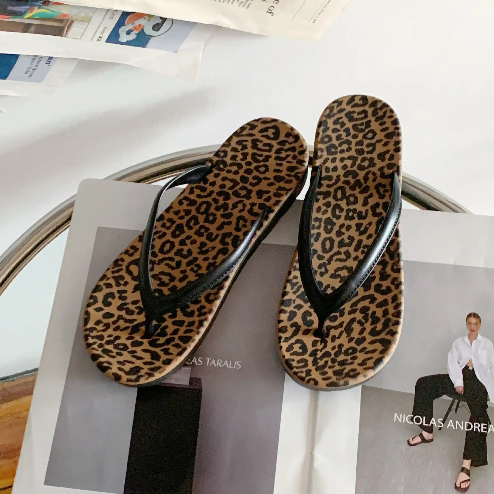 Women's Leopard Slide Flip Flops - Beach Shower Sandals