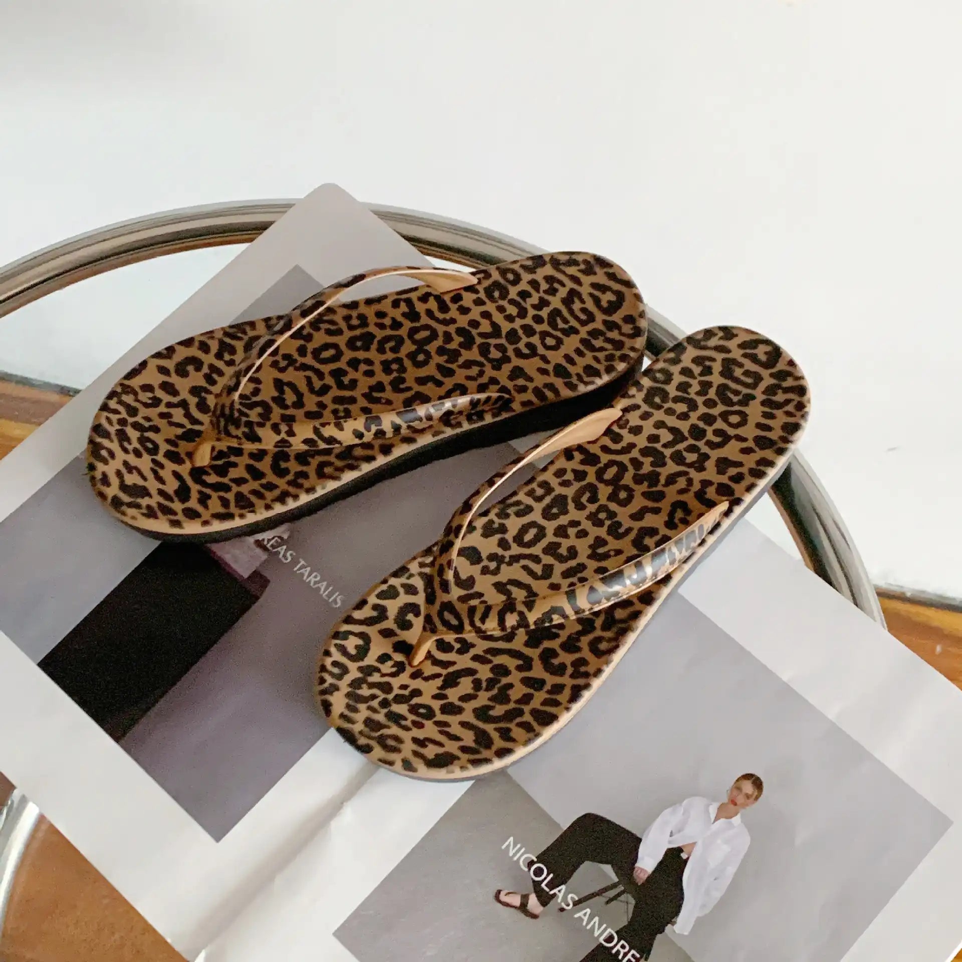 Women's Leopard Slide Flip Flops - Beach Shower Sandals