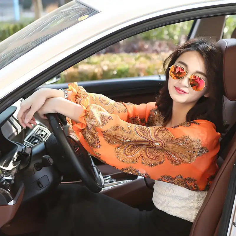 Women's Lightweight UV Arm Sleeve Shawl - Printed Chiffon Sun Protection for Summer Outdoor