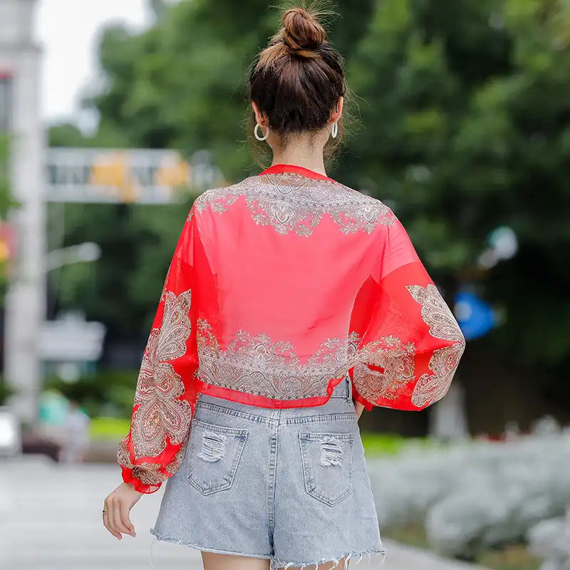 Women's Lightweight UV Arm Sleeve Shawl - Printed Chiffon Sun Protection for Summer Outdoor