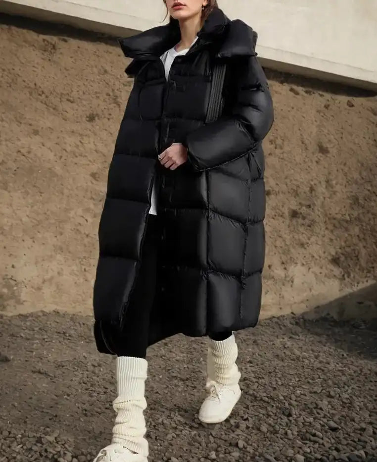 Women's Luxury Extra-Long Cocoon Down Coat - 2025 Winter Thermal Puffer Jacket Fashionable Casual Knee-Length Parka
