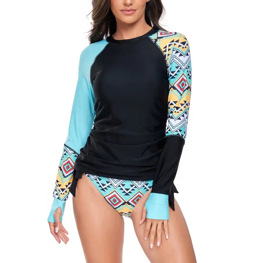 Women's Long Sleeve Tankini Swimsuit with Bra Pads for Surf & Triathlon
