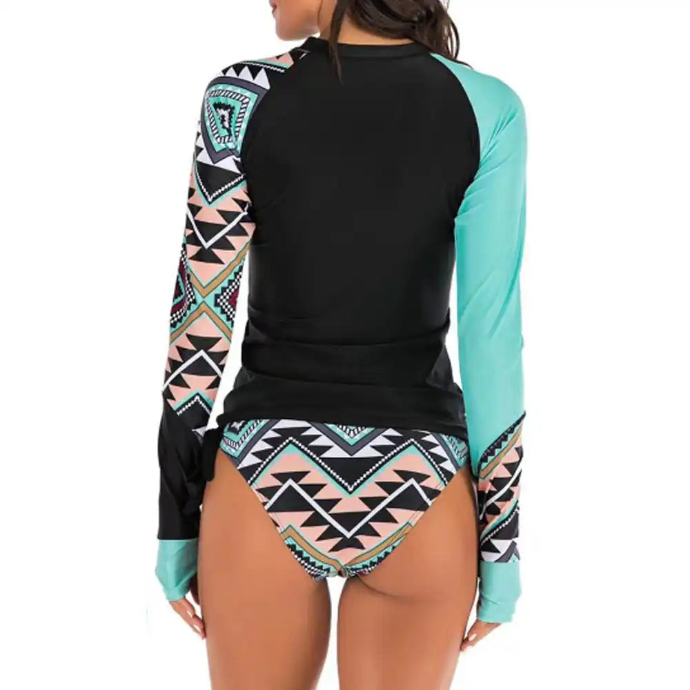 Women's Long Sleeve Tankini Swimsuit with Bra Pads for Surf & Triathlon