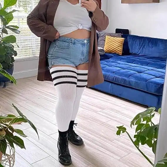 Women's Plus Size Thigh High Socks - Extra Long Wide Fit, Soft Cotton