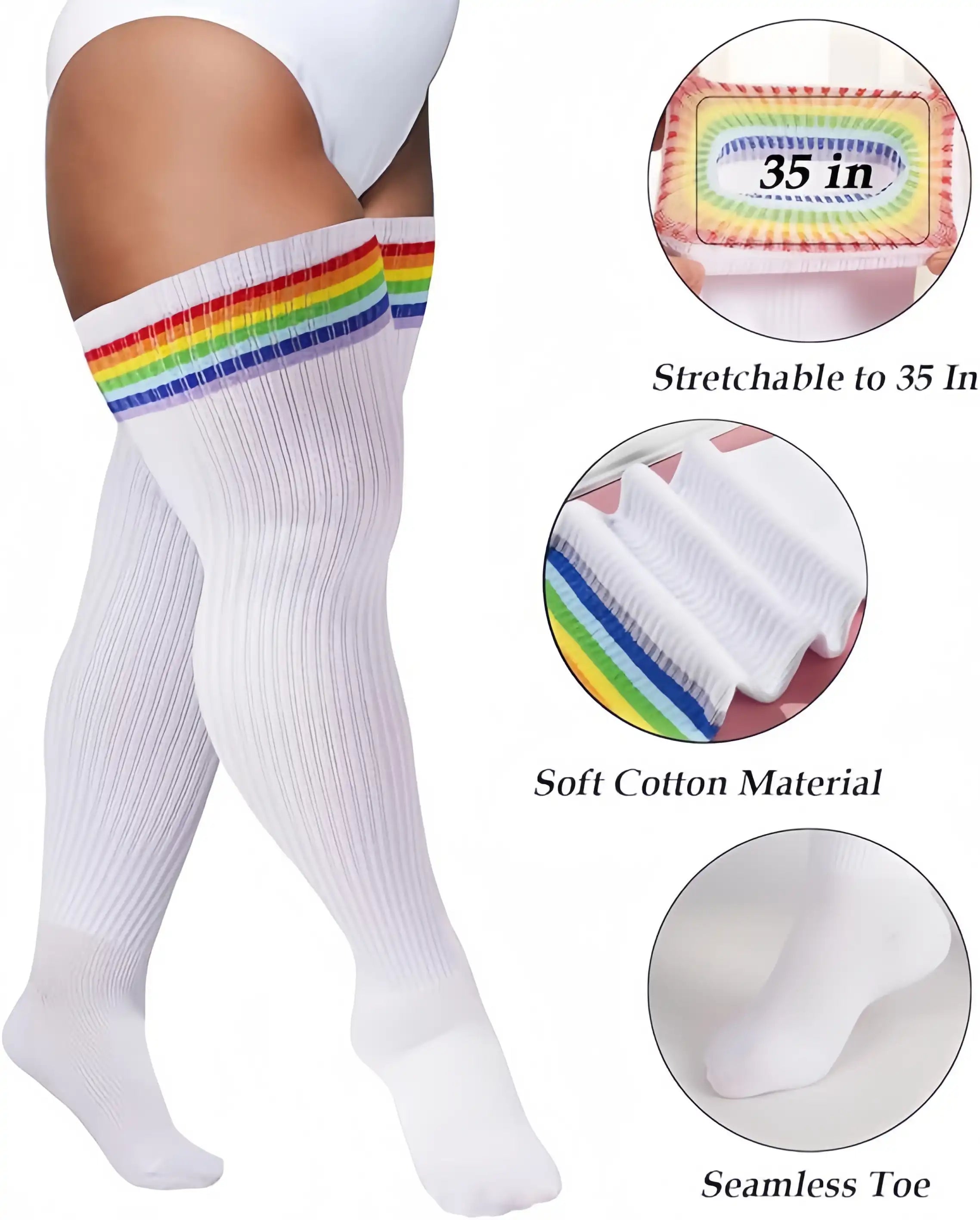Women's Plus Size Thigh High Socks - Extra Long Wide Fit, Soft Cotton