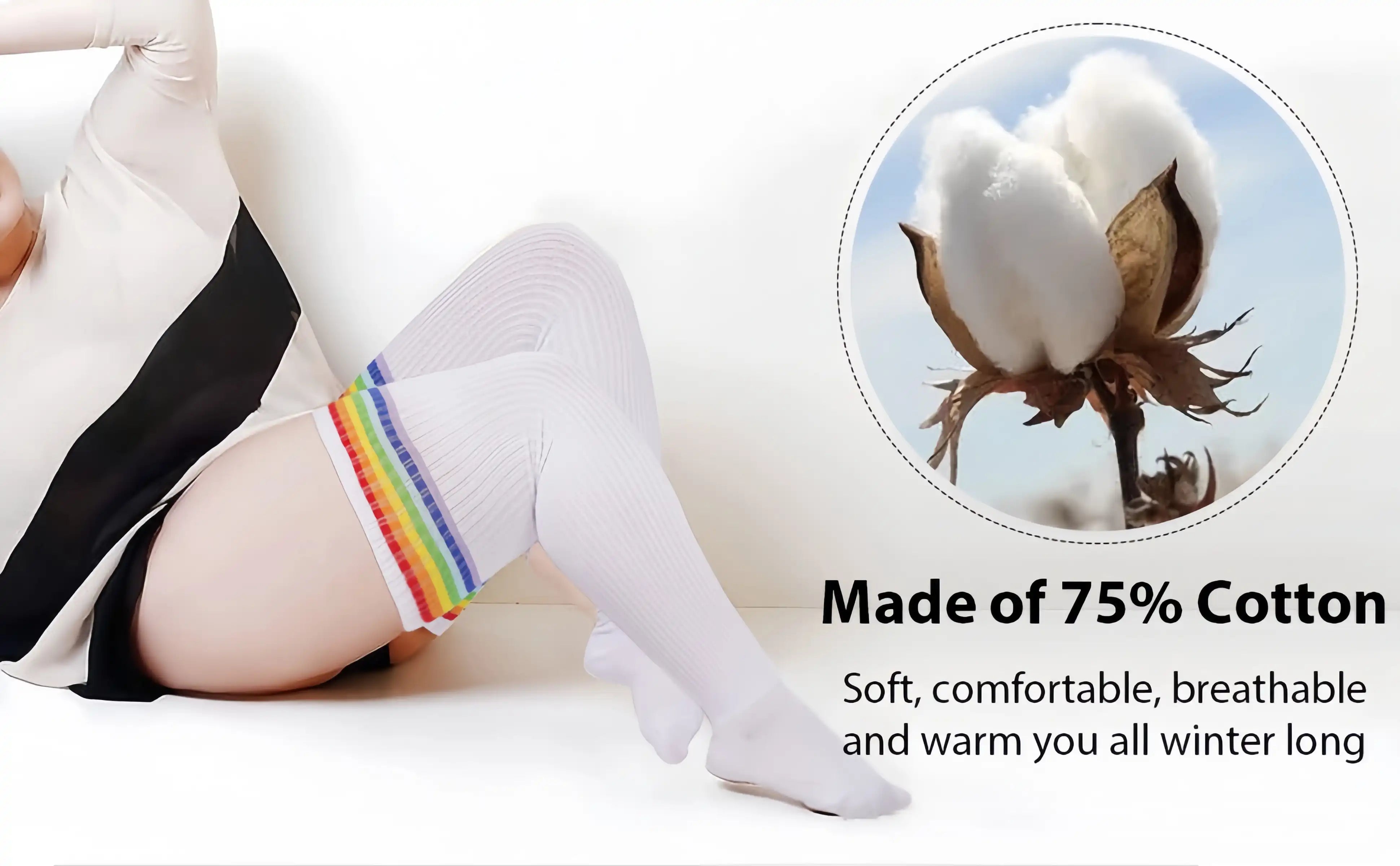 Women's Plus Size Thigh High Socks - Extra Long Wide Fit, Soft Cotton