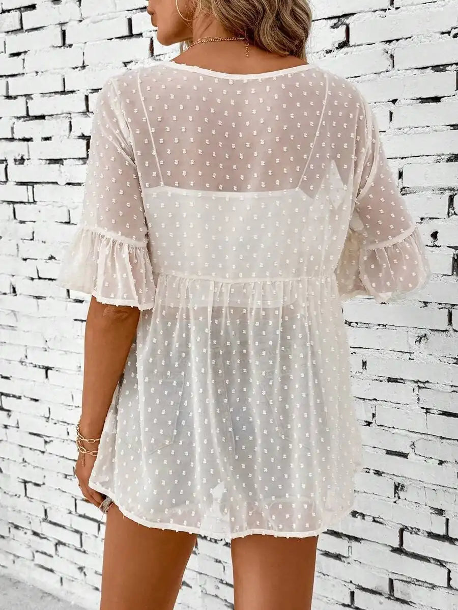 Women's Summer Polka Dot Sheer Cardigan Top (without Camisole)