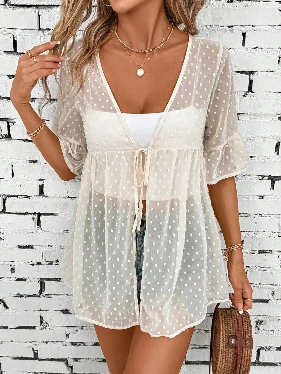 Women's Summer Polka Dot Sheer Cardigan Top (without Camisole)