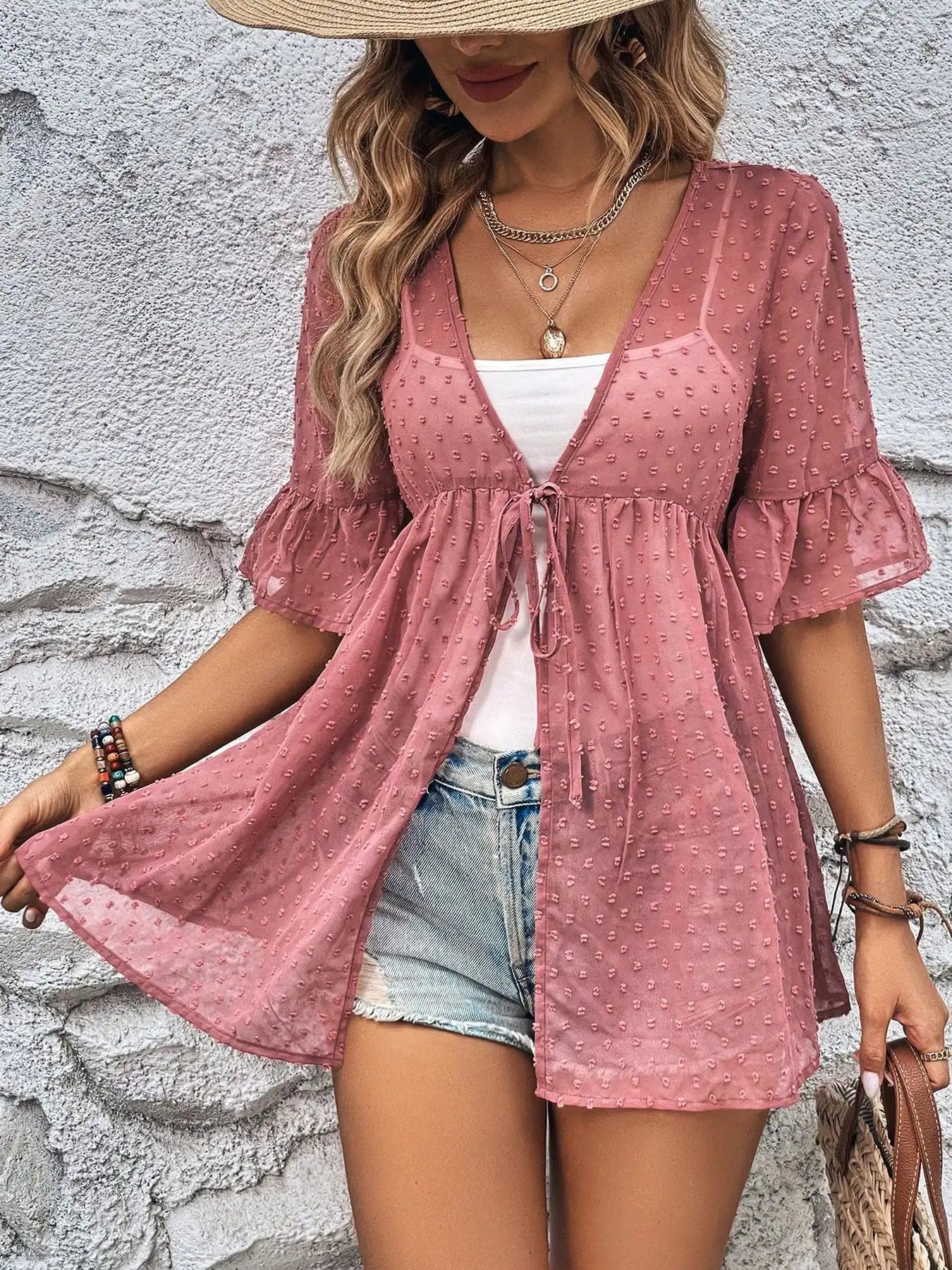 Women's Summer Polka Dot Sheer Cardigan Top (without Camisole)