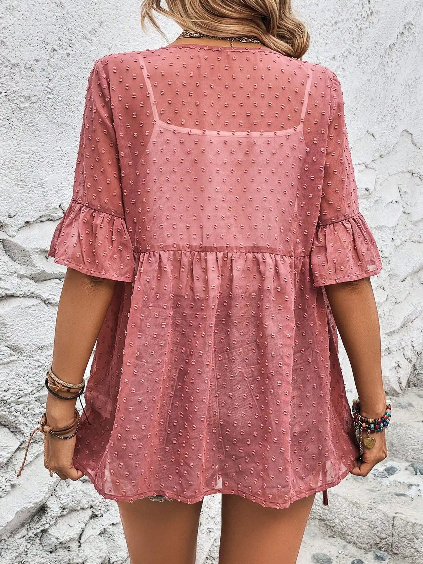 Women's Summer Polka Dot Sheer Cardigan Top (without Camisole)