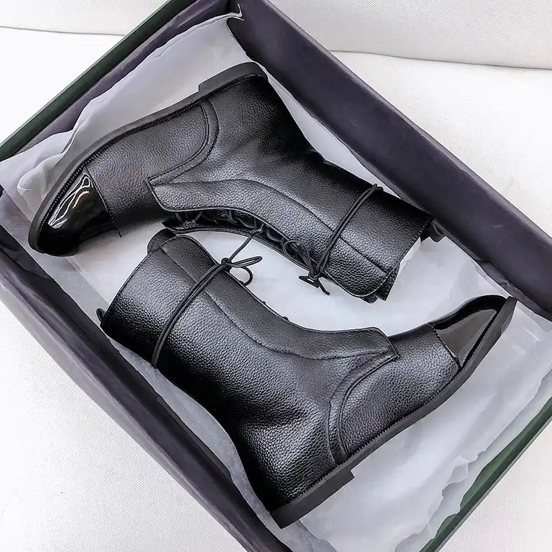 Women's Vintage Mid-Tube Martin Boots with Low Heels