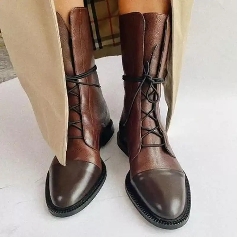 Women's Vintage Mid-Tube Martin Boots with Low Heels
