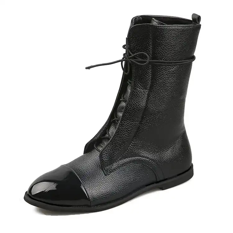 Women's Vintage Mid-Tube Martin Boots with Low Heels