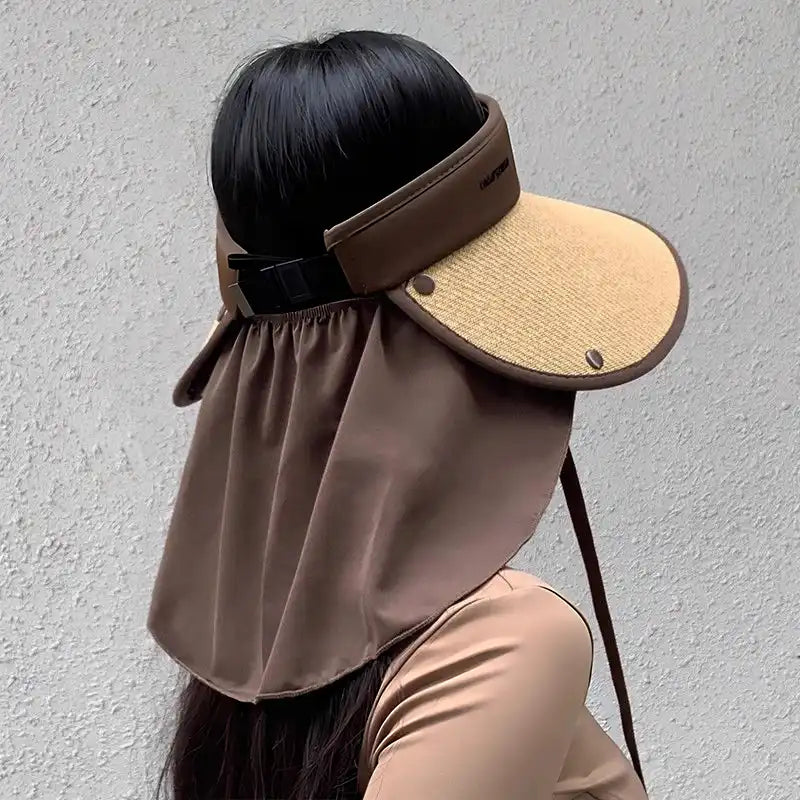 Women's Wide Brim Sun Protection Hat with Shawl