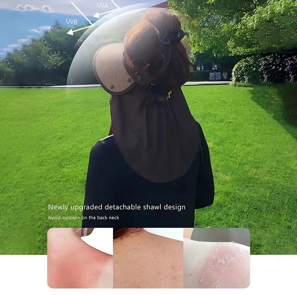 Women's Wide Brim Sun Protection Hat with Shawl