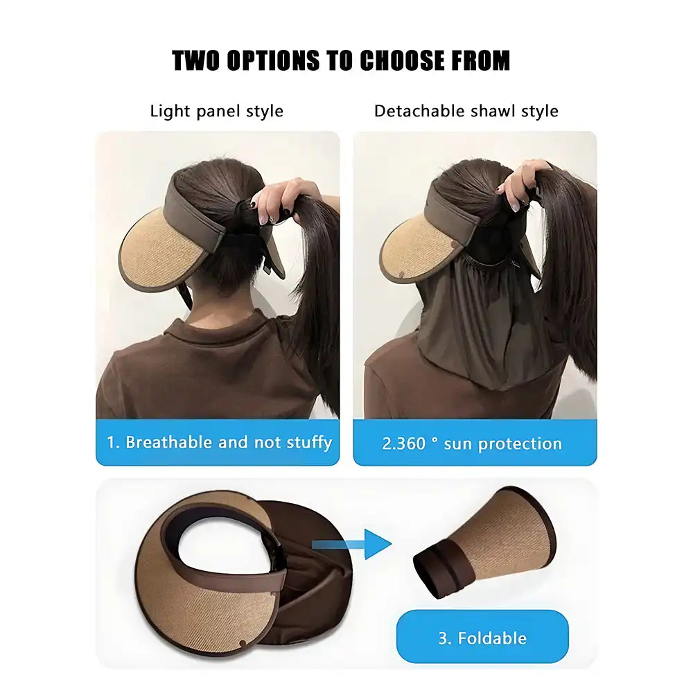 Women's Wide Brim Sun Protection Hat with Shawl