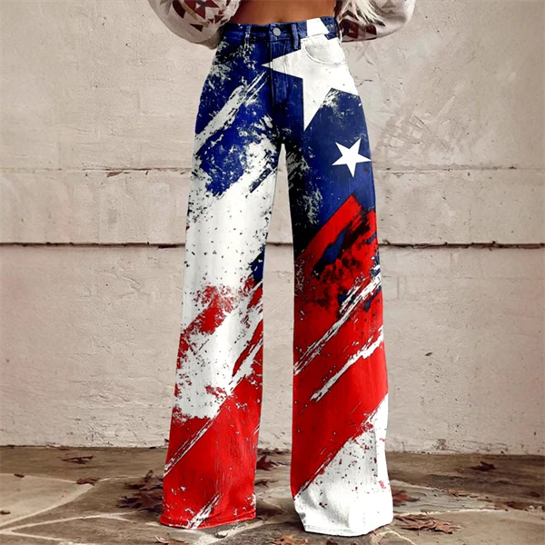 2025 Women's 4th of July Vintage Patriotic USA Independent Flag 3D Print USA Flag Flare Pants – Patriotic High Waist Bell Bottom Leggings