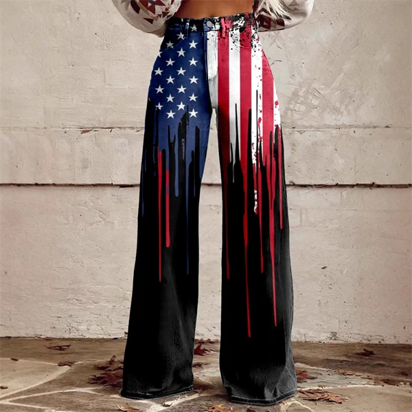 2025 Women's 4th of July Vintage Patriotic USA Independent Flag Patriotic High Waist Bell Bottom Leggings