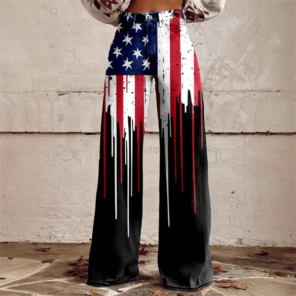 2025 Women's 4th of July Vintage Patriotic USA Independent Flag Patriotic High Waist Bell Bottom Leggings