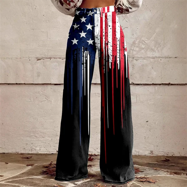 2025 Women's 4th of July Vintage Patriotic USA Independent Flag Patriotic High Waist Bell Bottom Leggings