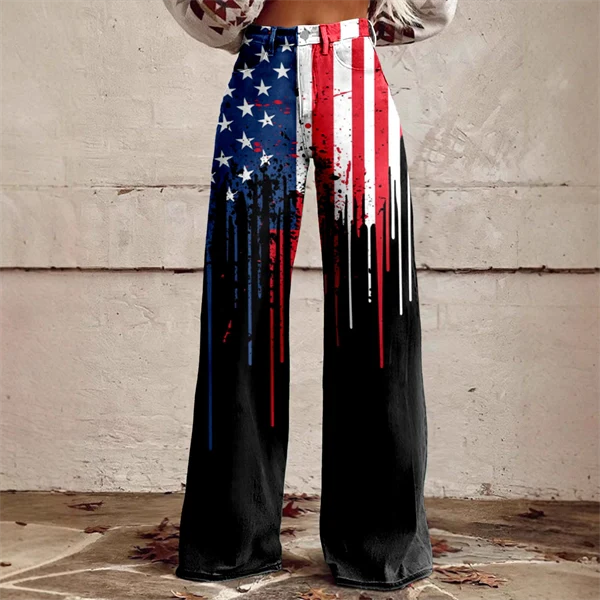 2025 Women's 4th of July Vintage Patriotic USA Independent Flag Patriotic High Waist Bell Bottom Leggings