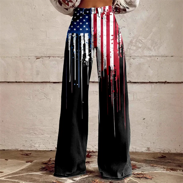 2025 Women's 4th of July Vintage Patriotic USA Independent Flag Patriotic High Waist Bell Bottom Leggings