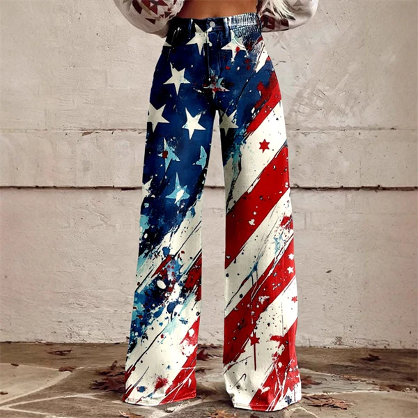 2025 Women's 4th of July Vintage Patriotic USA Independent Flag 3D Print USA Flag Flare Pants – Patriotic High Waist Bell Bottom Leggings