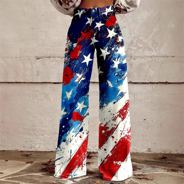 2025 Women's 4th of July Vintage Patriotic USA Independent Flag 3D Print USA Flag Flare Pants – Patriotic High Waist Bell Bottom Leggings