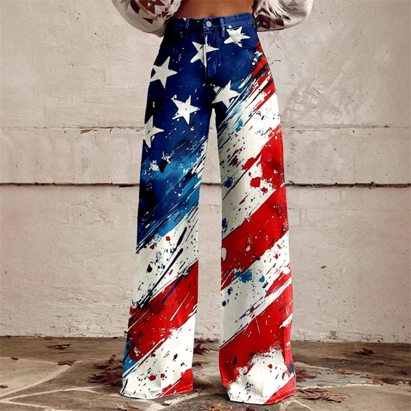 2025 Women's 4th of July Vintage Patriotic USA Independent Flag 3D Print USA Flag Flare Pants – Patriotic High Waist Bell Bottom Leggings