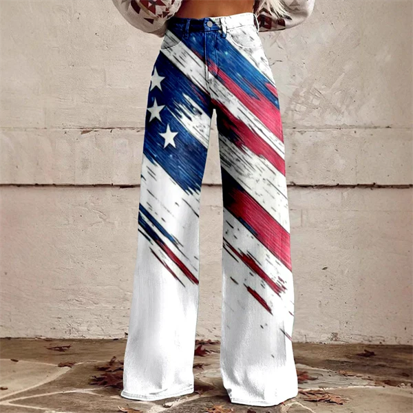 2025 Women's 4th of July Vintage Patriotic USA Independent Flag 3D Print USA Flag Flare Pants – Patriotic High Waist Bell Bottom Leggings