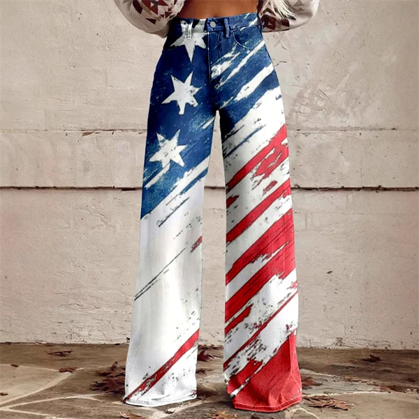 2025 Women's 4th of July Vintage Patriotic USA Independent Flag 3D Print USA Flag Flare Pants – Patriotic High Waist Bell Bottom Leggings