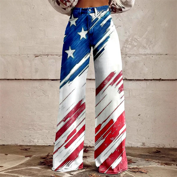 2025 Women's 4th of July Vintage Patriotic USA Independent Flag 3D Print USA Flag Flare Pants – Patriotic High Waist Bell Bottom Leggings