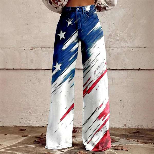 2025 Women's 4th of July Vintage Patriotic USA Independent Flag 3D Print USA Flag Flare Pants – Patriotic High Waist Bell Bottom Leggings