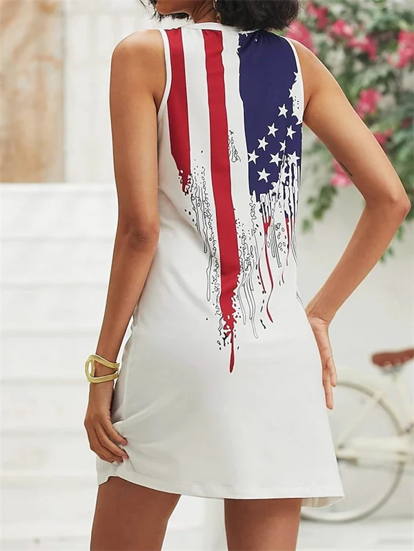 Women’s 4th of July Patriotic T-Shirt Dress – American Flag Mini Sundress for Summer & Independence Day