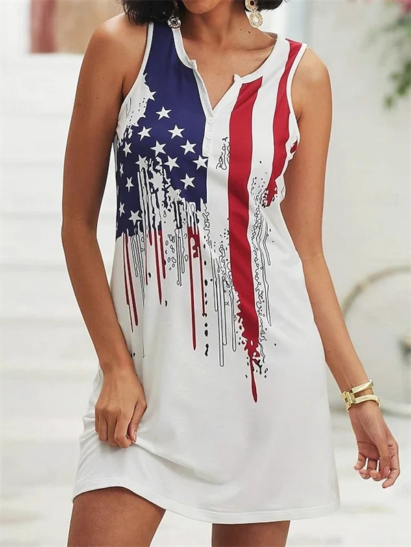 Women’s 4th of July Patriotic T-Shirt Dress – American Flag Mini Sundress for Summer & Independence Day