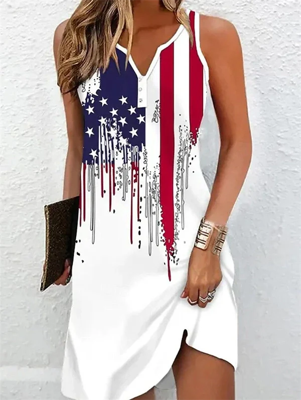 Women’s 4th of July Patriotic T-Shirt Dress – American Flag Mini Sundress for Summer & Independence Day