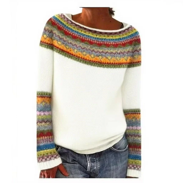 Women's Color Block Sweater – Casual Loose Fit Round Neck Knit Pullover