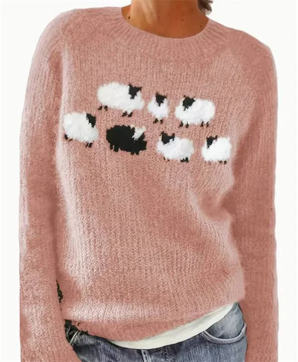 Women's Color Block Sweater – Casual Loose Fit Round Neck Knit Pullover