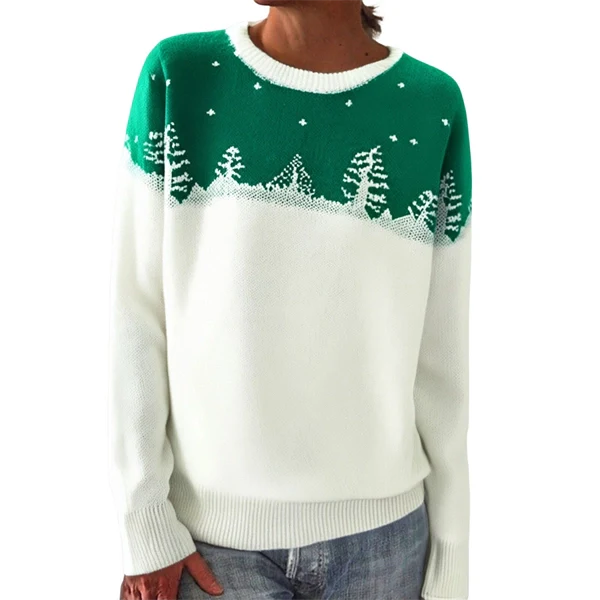 Women's Color Block Sweater – Casual Loose Fit Round Neck Knit Pullover