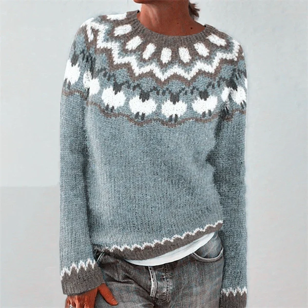 Women's Color Block Sweater – Casual Loose Fit Round Neck Knit Pullover