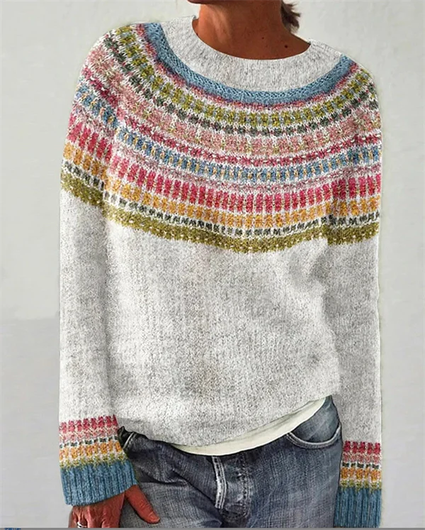 Women's Color Block Sweater – Casual Loose Fit Round Neck Knit Pullover