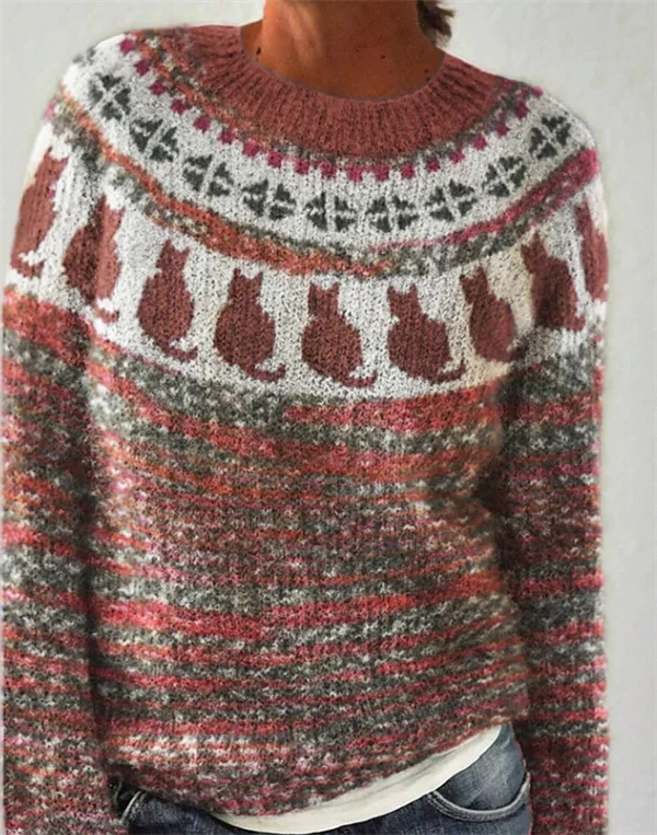 Women's Color Block Sweater – Casual Loose Fit Round Neck Knit Pullover